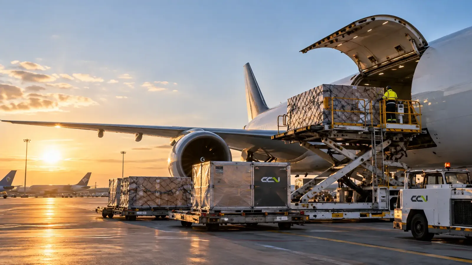 Cargo units moving across the apron