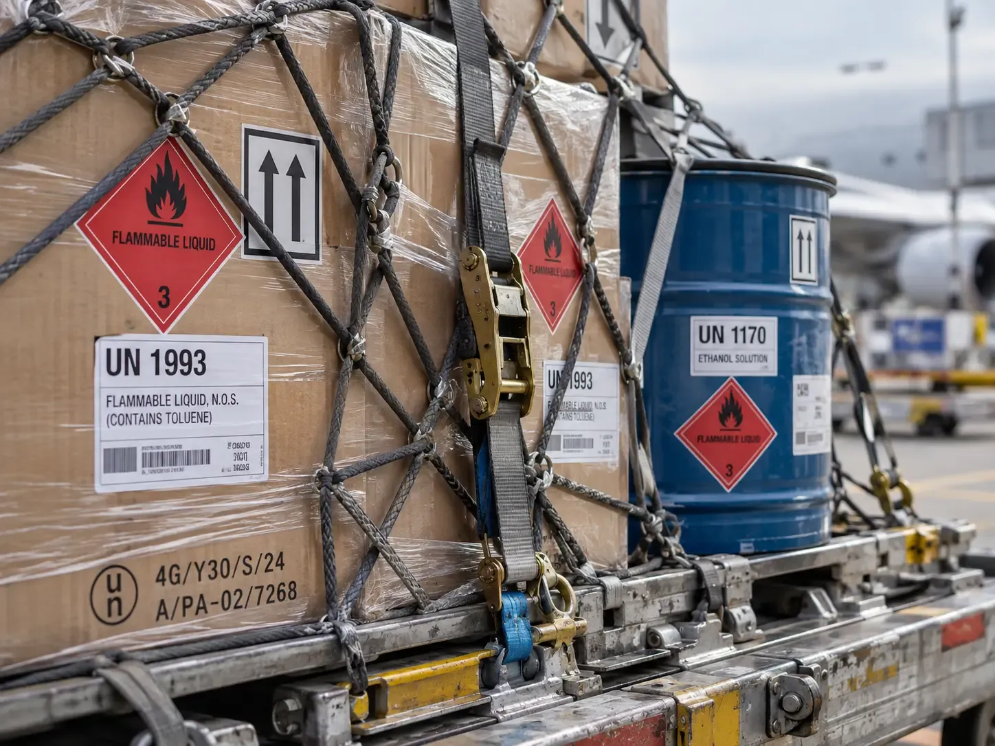 UN 1993 and UN 1170 dangerous-goods labels