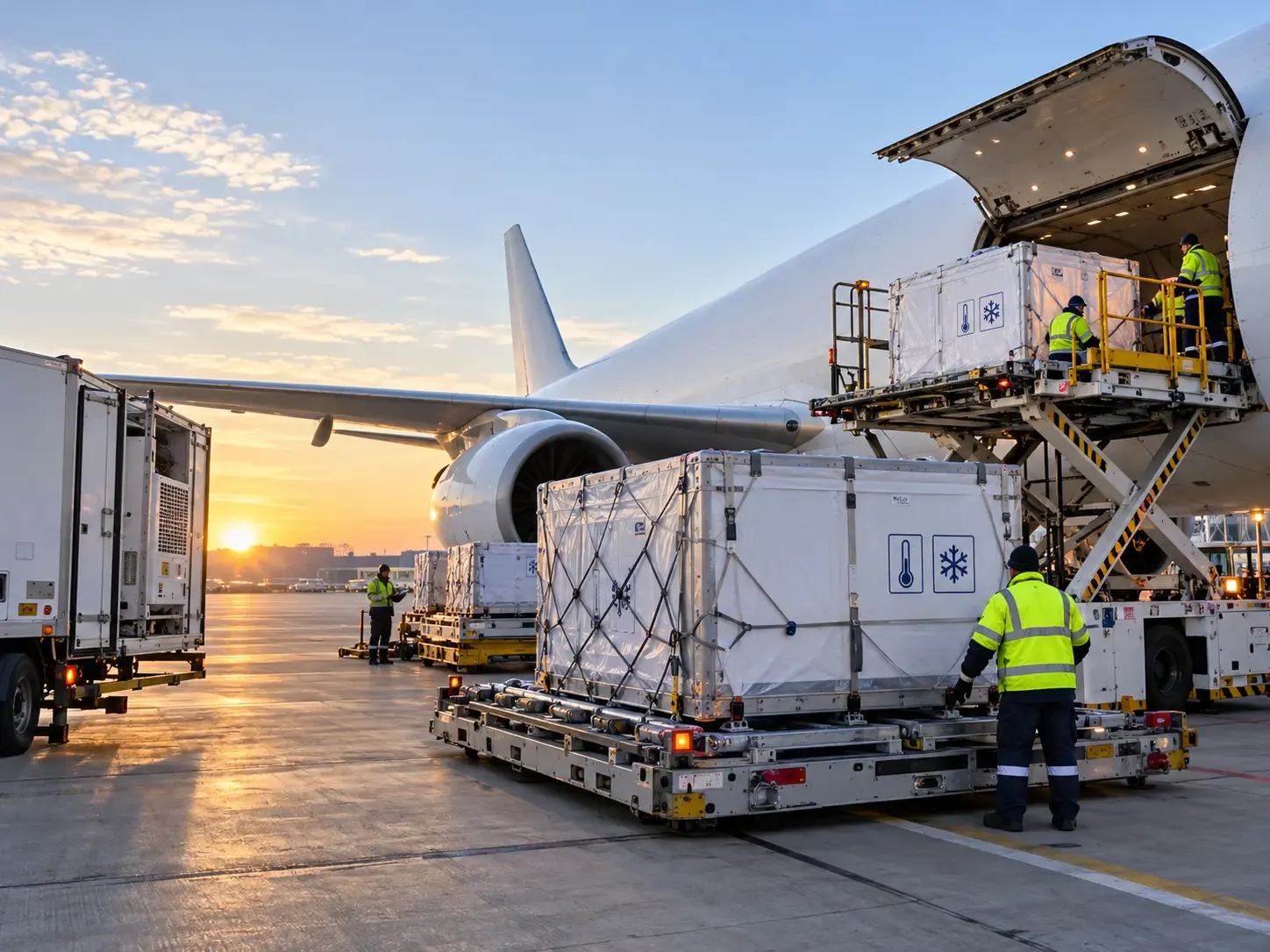 Quality operator checking active temperature-controlled air cargo containers