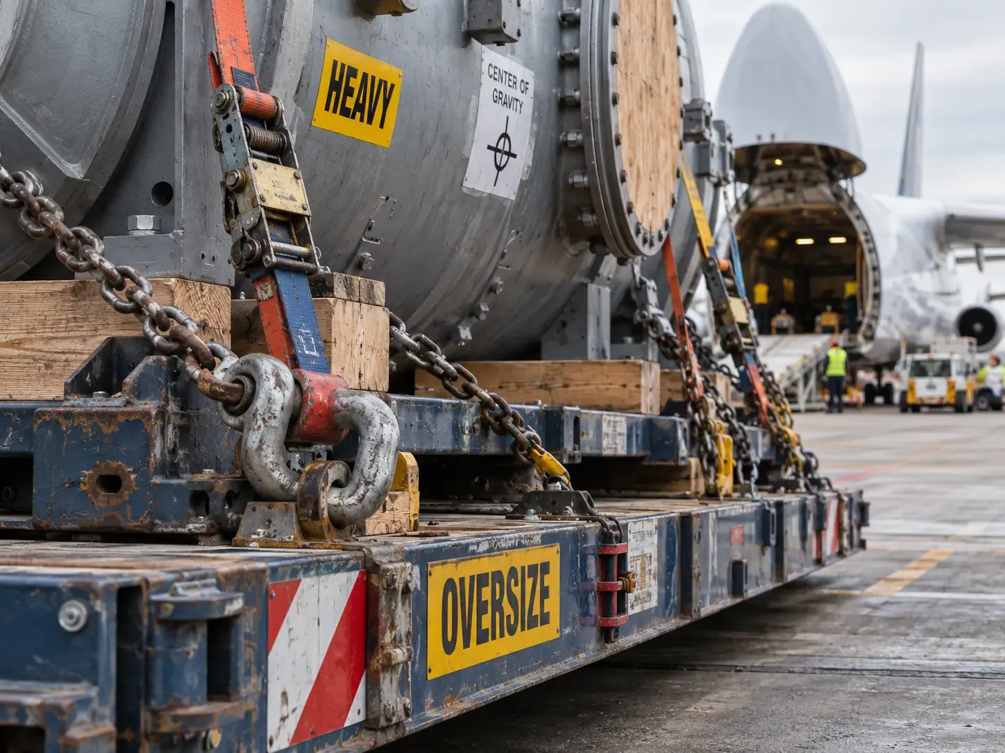 Heavy industrial load with handling labels